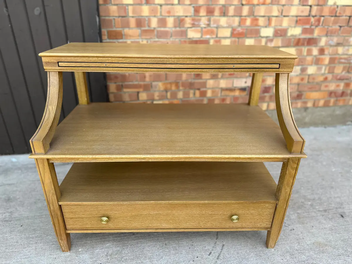 Mid Century Style Tiered Stand With Drawer And Pullout 1