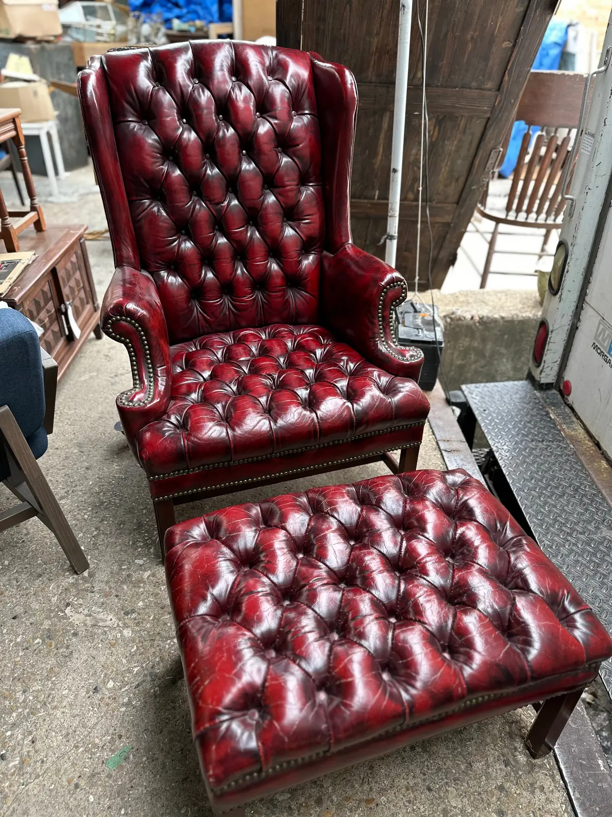 Red Chesterfield Chair And Ottoman 1