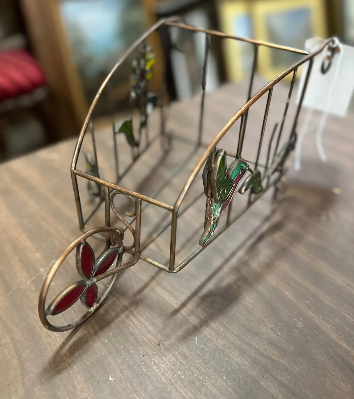 Stained Glasswheel Barrow Plant Holder 1