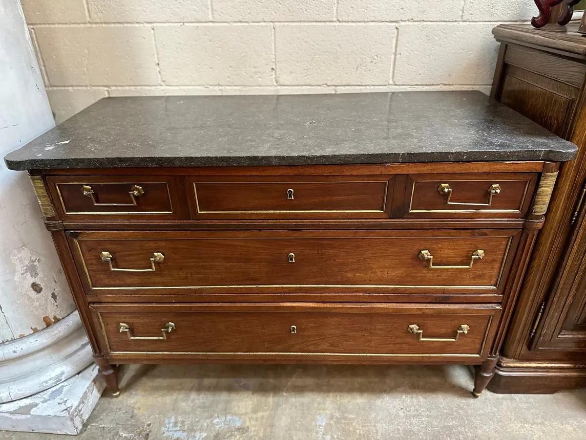 Louis Xvi Black Marble Top 3 Drawer Chest 1