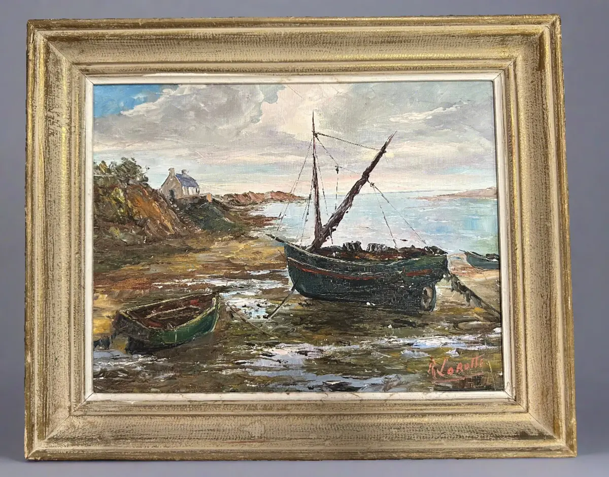 Seaside Oil Painting With Sailboat 1