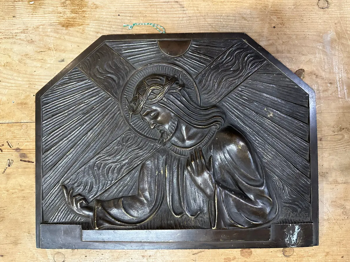 Bronze Christ With Cross Plaque Signed 1