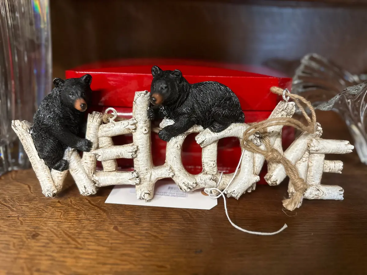 Hanging Welcome Sign With Twigs And Bears 1