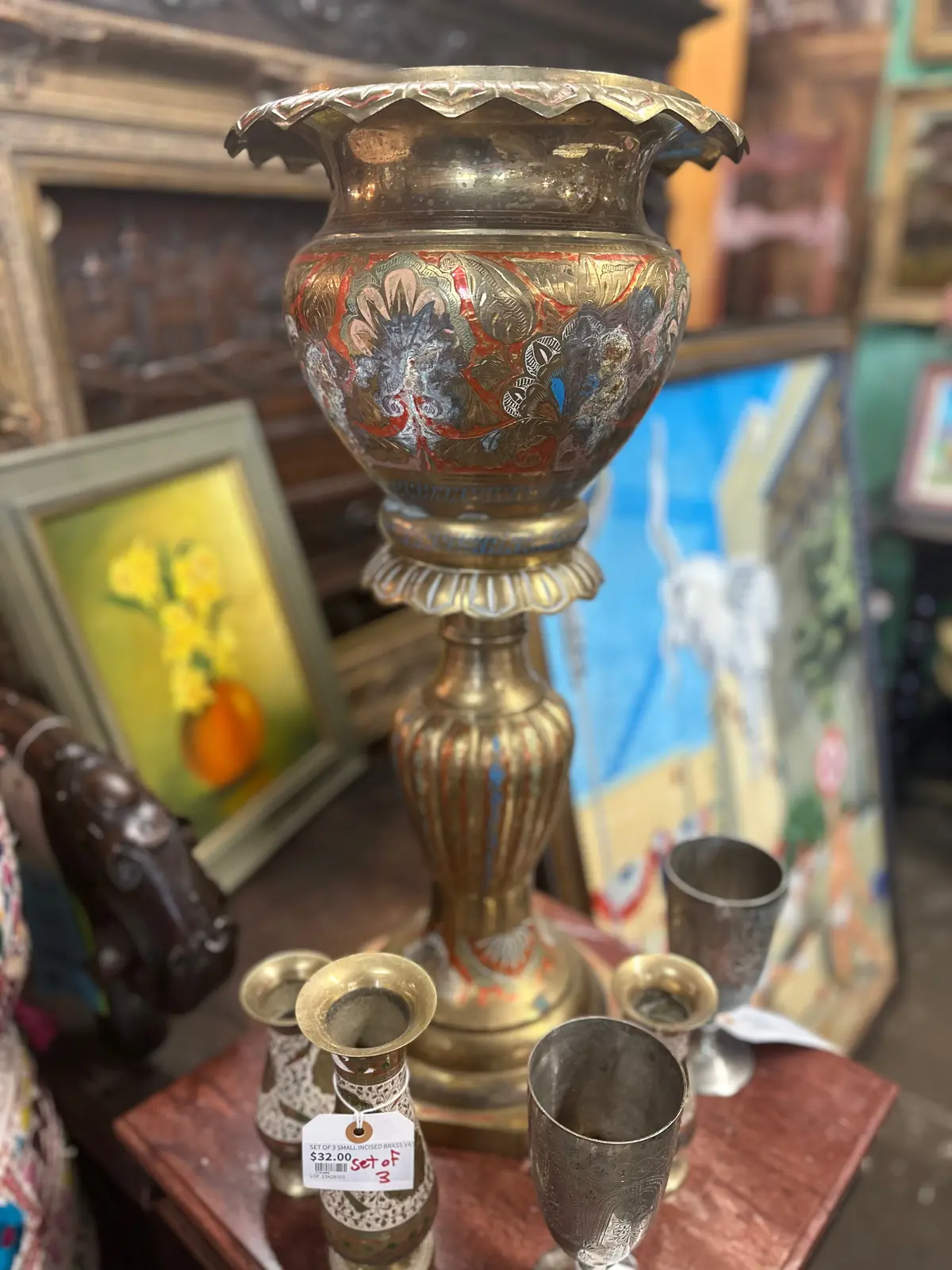 Ornate Indian Planter Brass With Pedestal 1