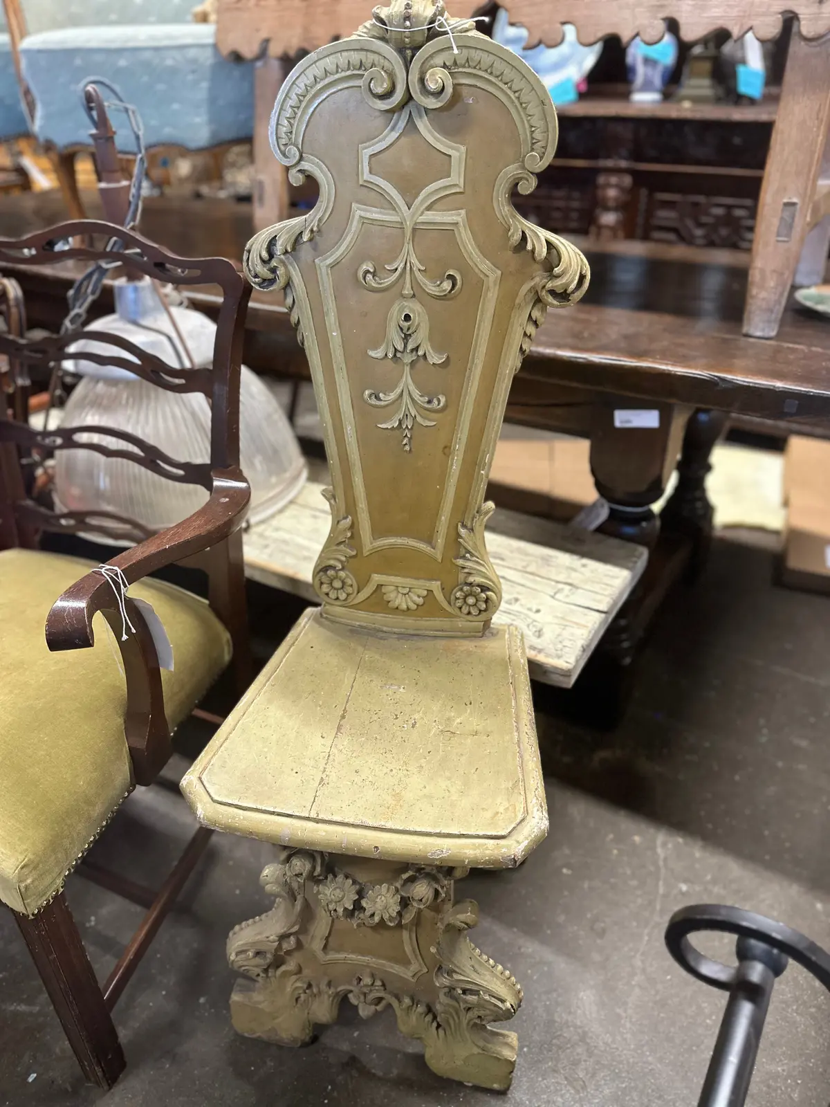 Carved And Painted Italian Hall Chair 1