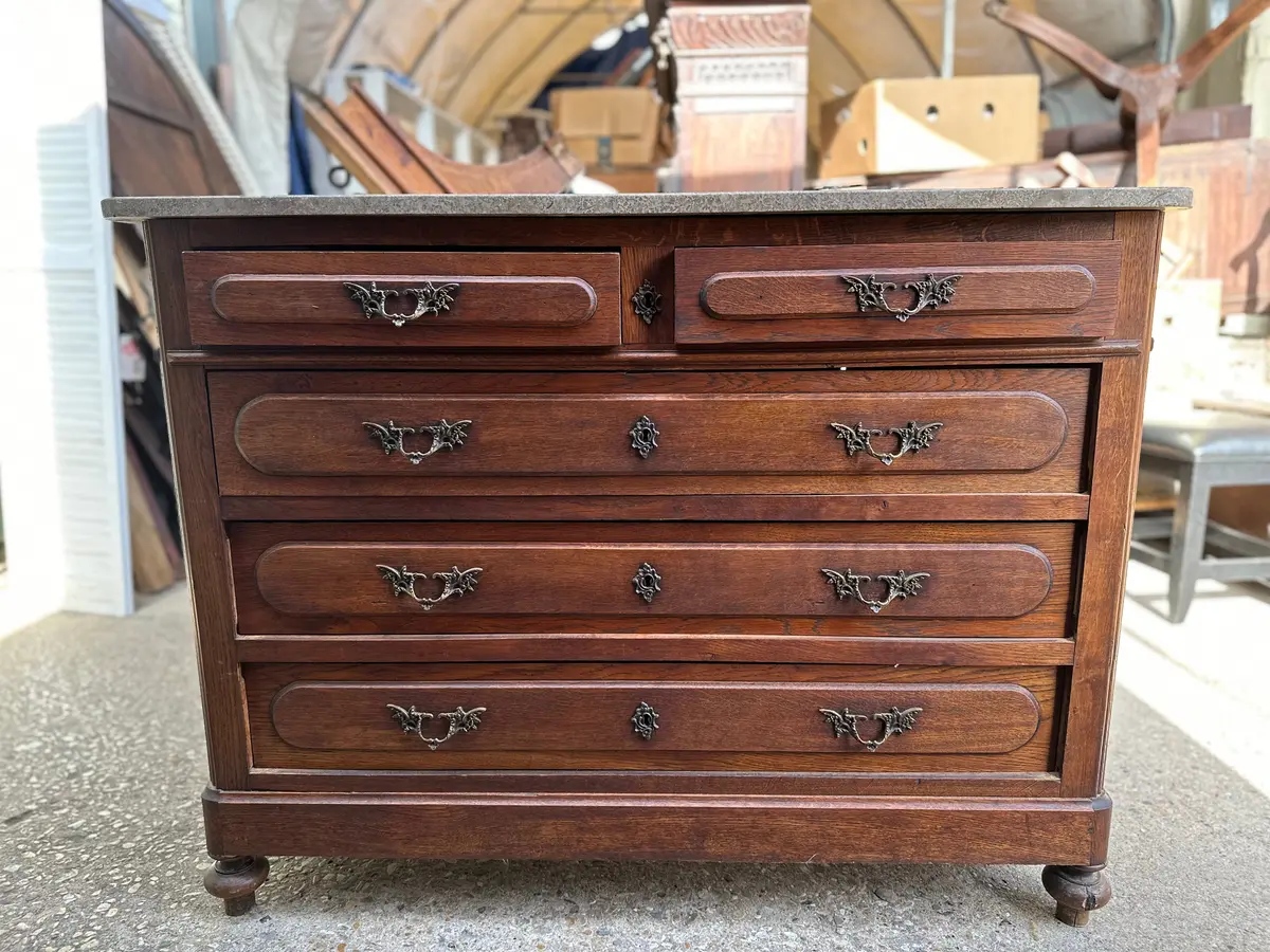 French Mable Top Oak Commode 1