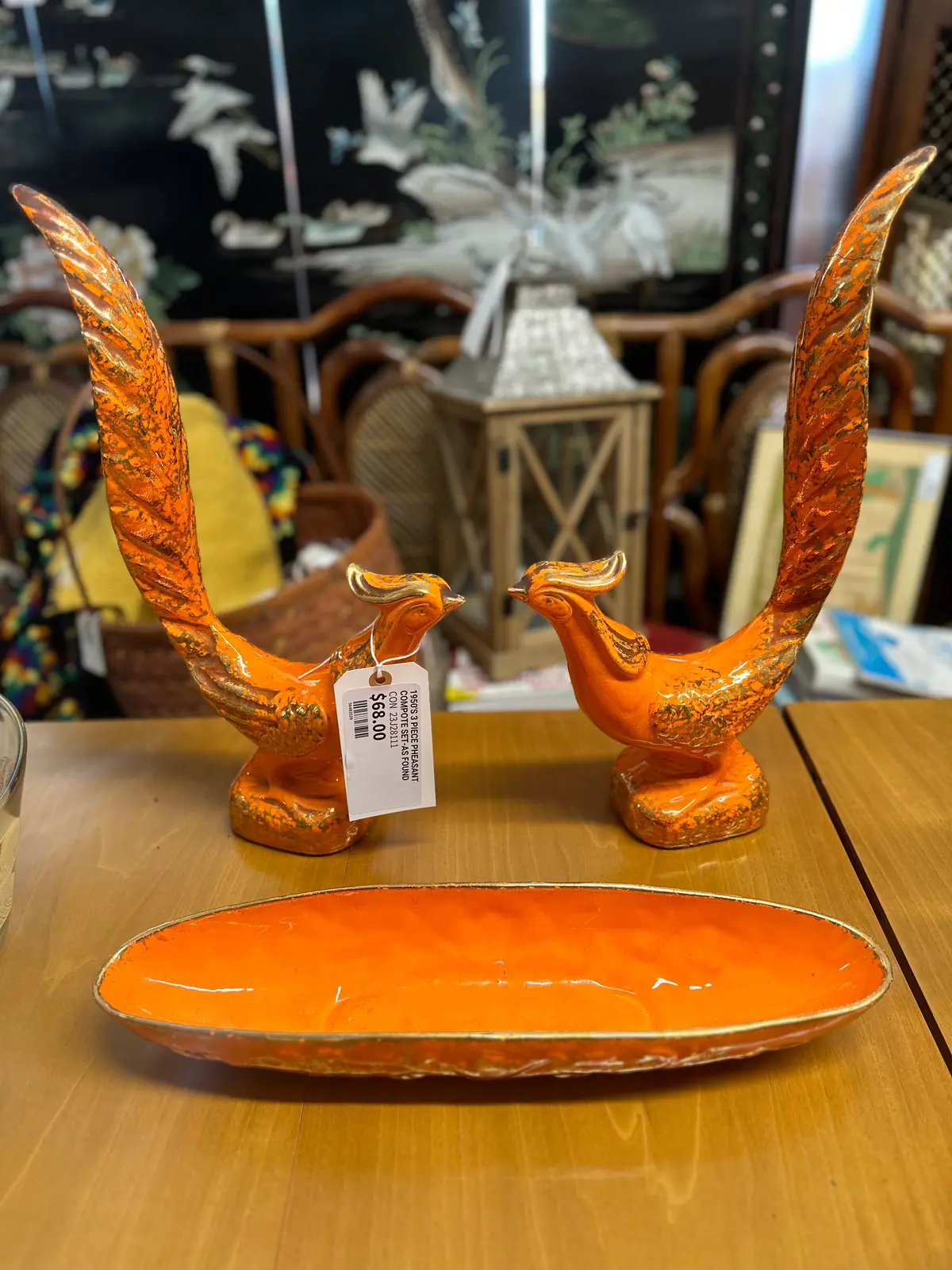 1950'S 3 Piece Pheasant Compote Set-As Found 1