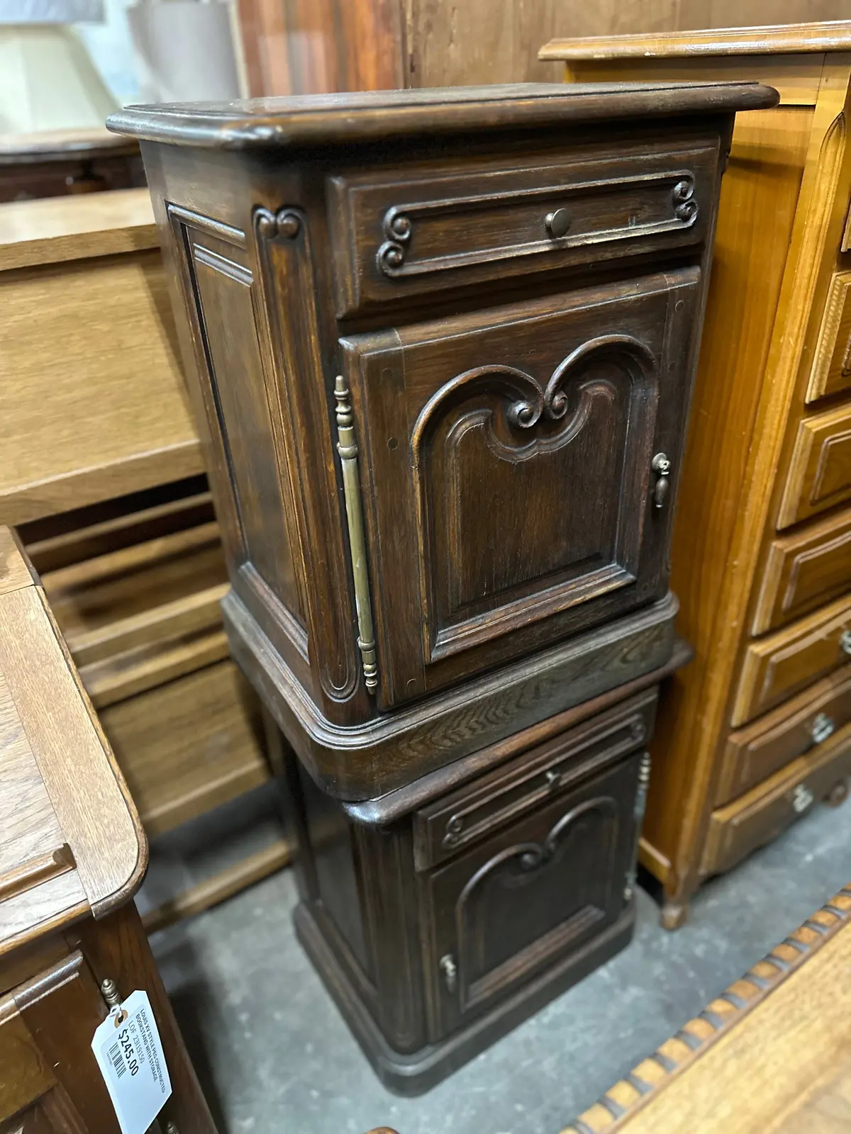 Pair Of French Farmhouse Style Oak Side Cabinets 1
