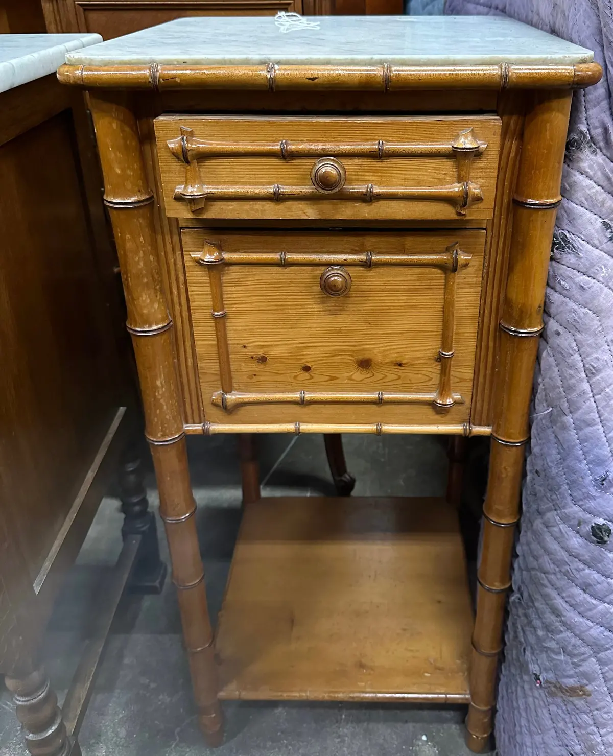 Bamboo Styled Marble Top Side Cabinet 1