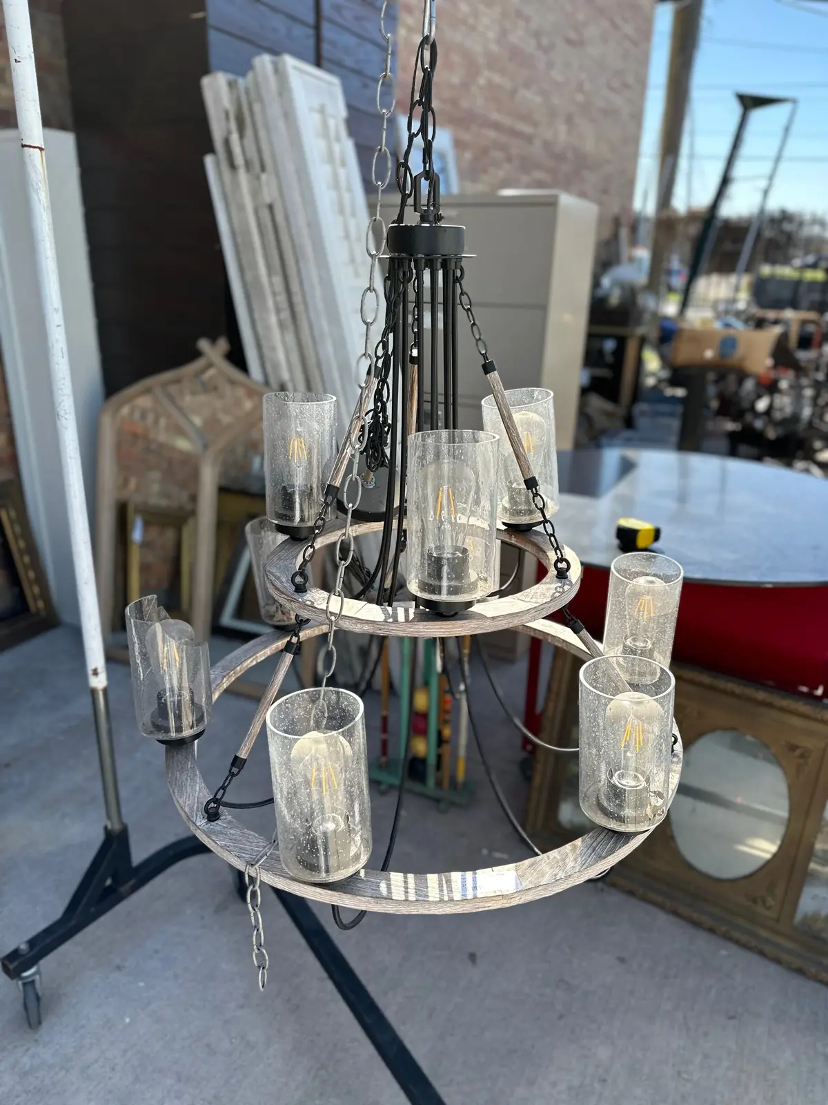 Two Tier Wood And Iron Chandelier 1