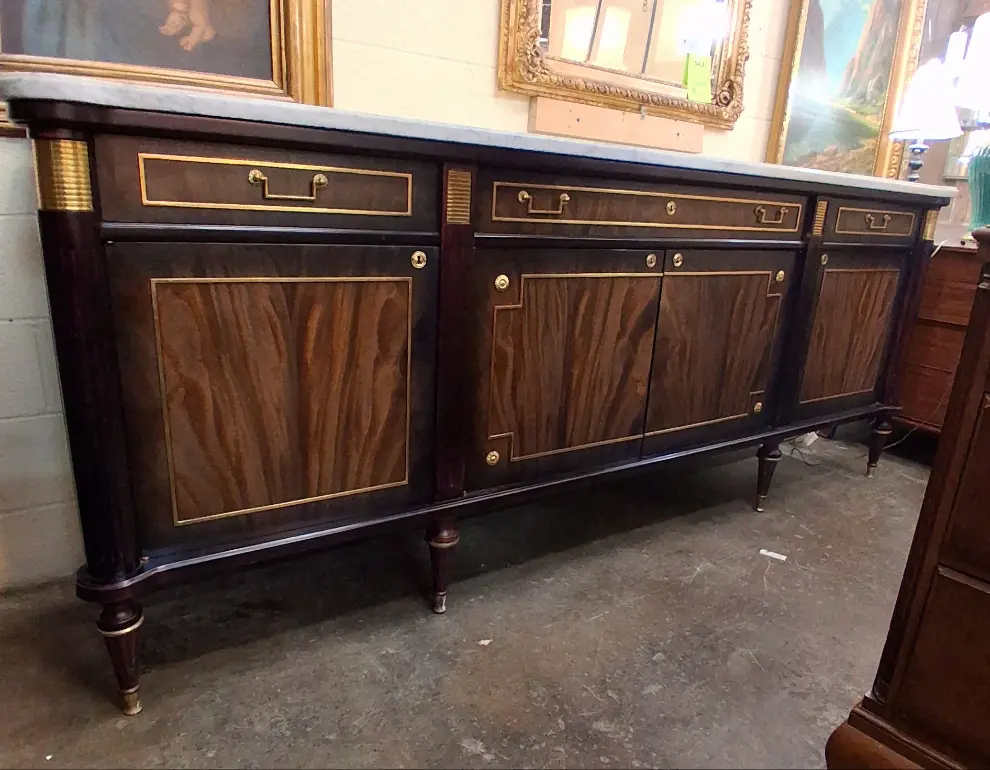Louis Xvi Dark Mahogany Marble Top Sideboard With 4 Drawers 1
