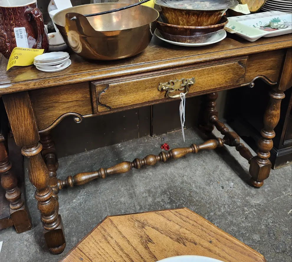 Turned Leg Dark Oak Console Table With Drawer 1