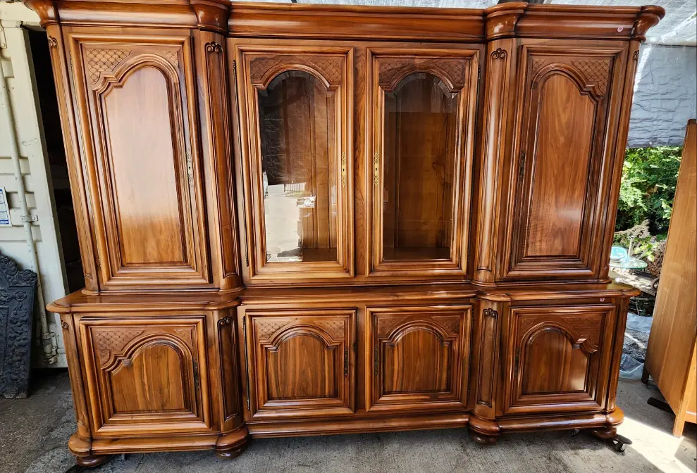Huge Walnut China Cabinet With Beveled Glass 1