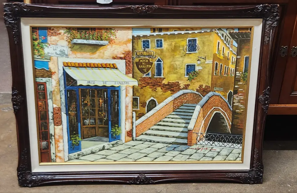 Paris Street Ristorante Painting Signed M, Chapot 1