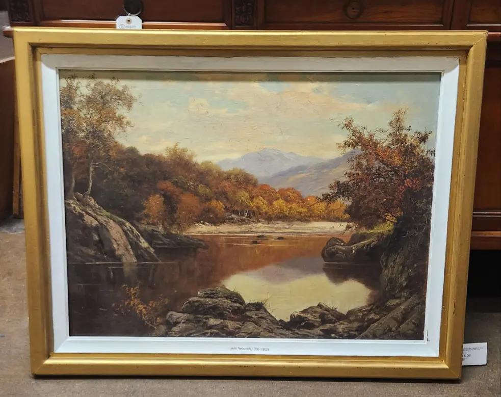 Large Framed Autumn Landscape With Lake By Lazlo Neogrady 1896-1962 1