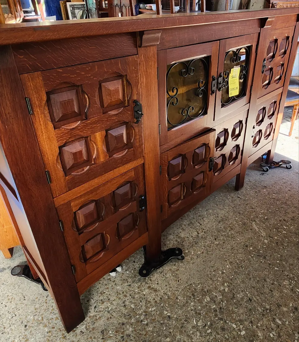 Rustic Oak With Iron 8 Door Cabinet 1