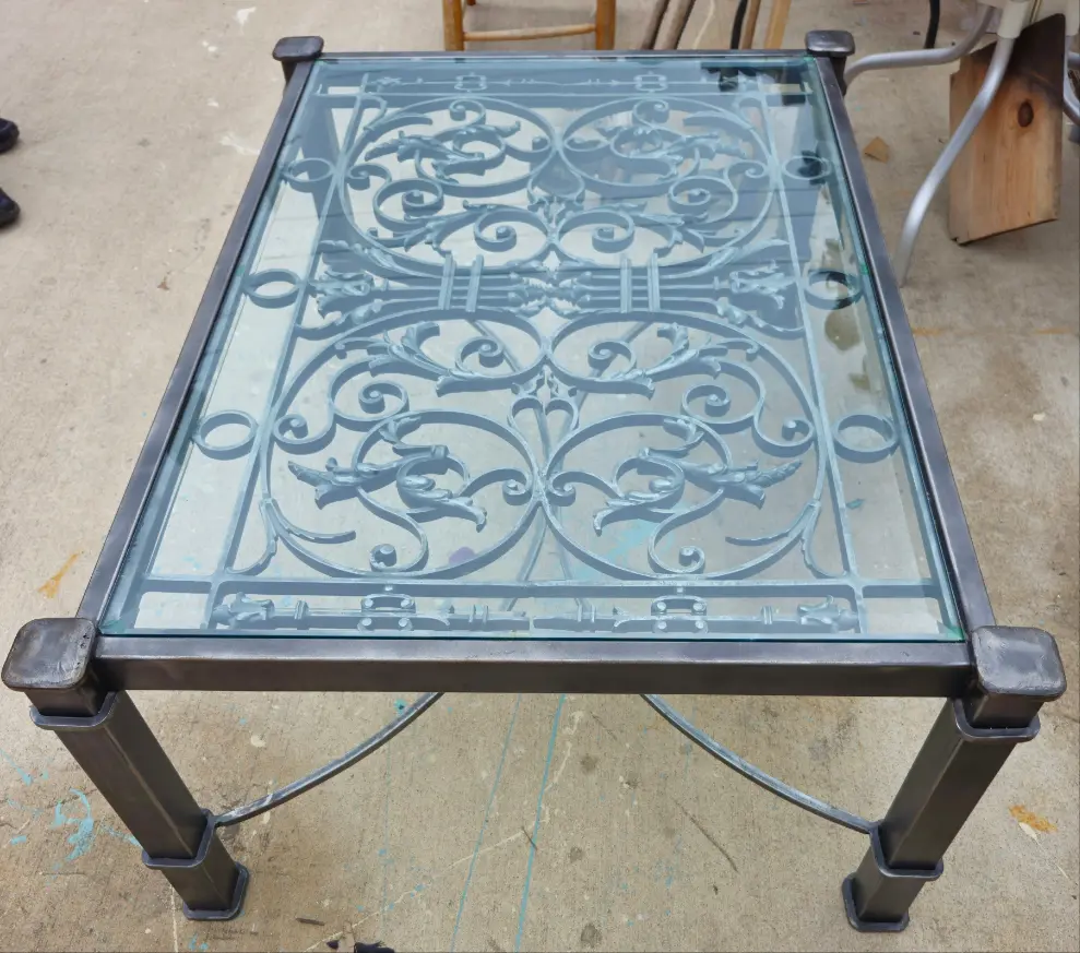 Large Cast Iron With Glass Top Coffee Table 1