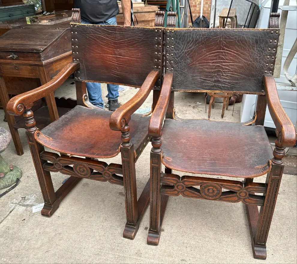 Pair Of Spanish Leather Arm Chairs 2