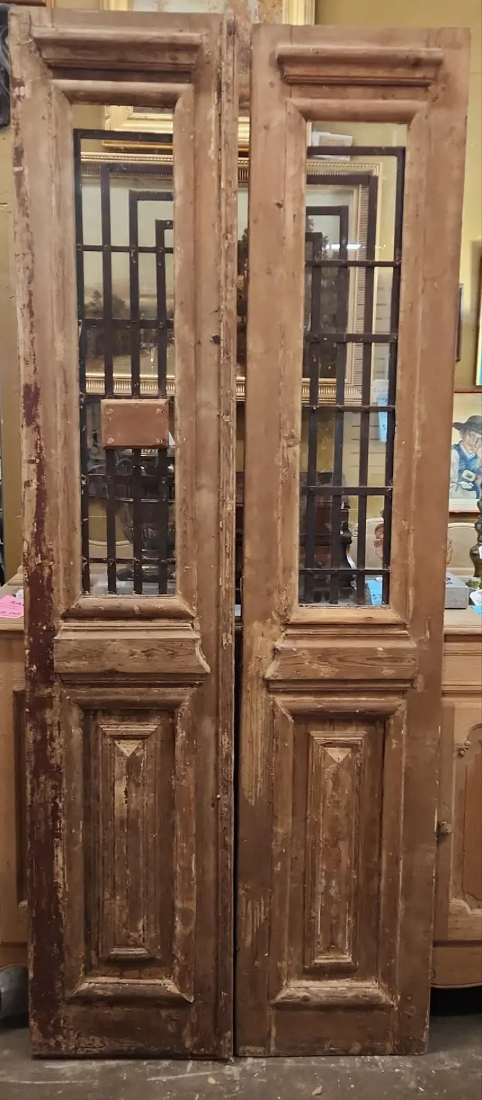 Pair Of  Primitive Egyptian Doors With Geometric Iron Insets 1