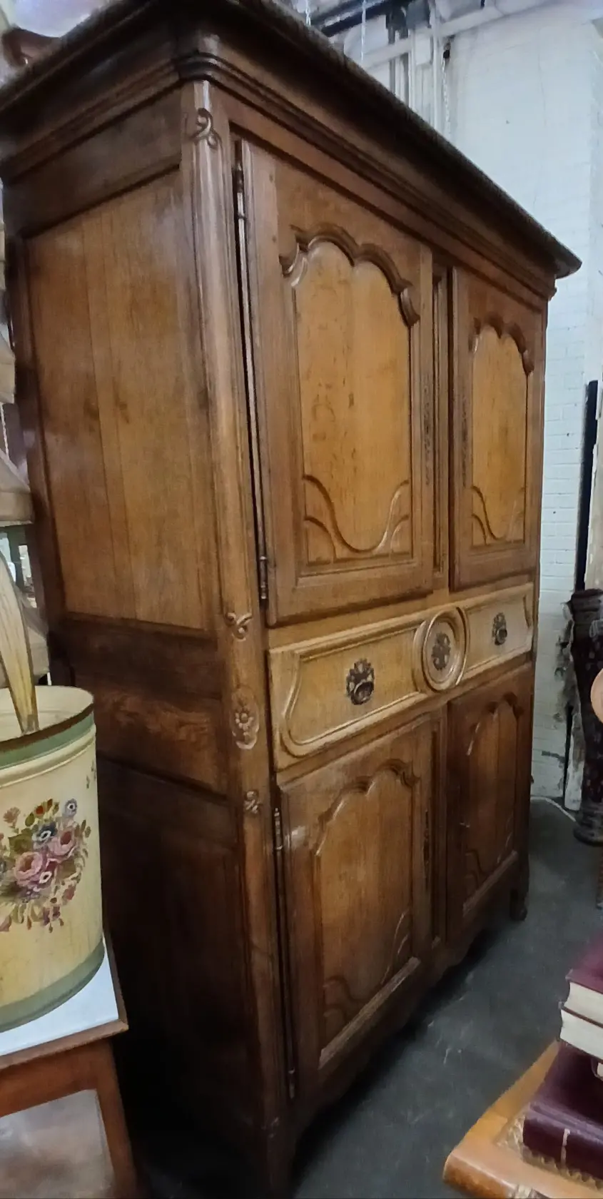 Huge Oak Early Country French Cabinet With Drawers 1
