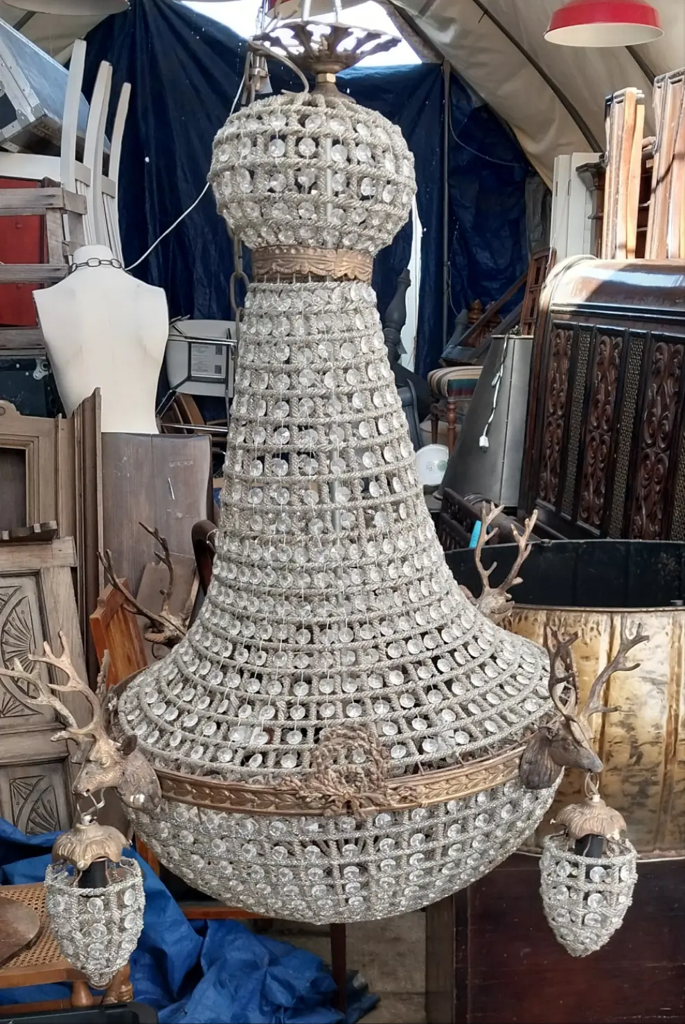 Large  Crystal Chandelier With Stag Heads 1