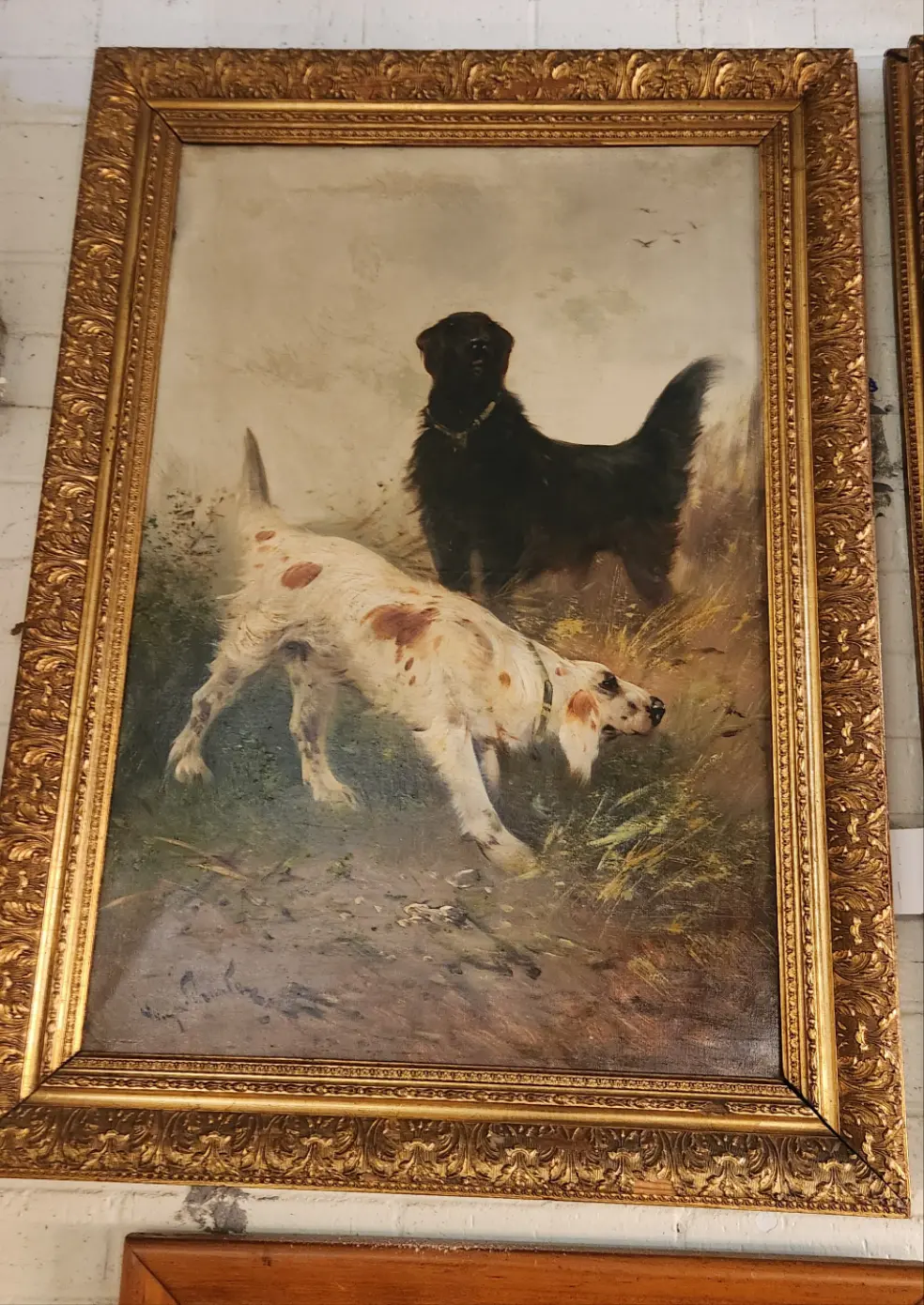 Pair Of Gilt Framed Oil Paintings Of Dogs Signed Schouten 1