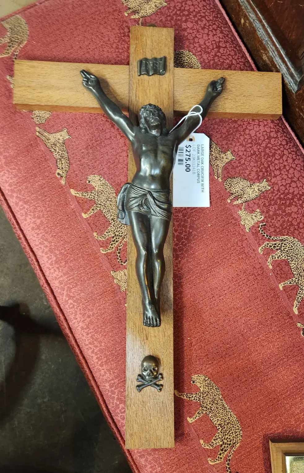 Large Oak Crucifix With Dark Metal Corpus 1