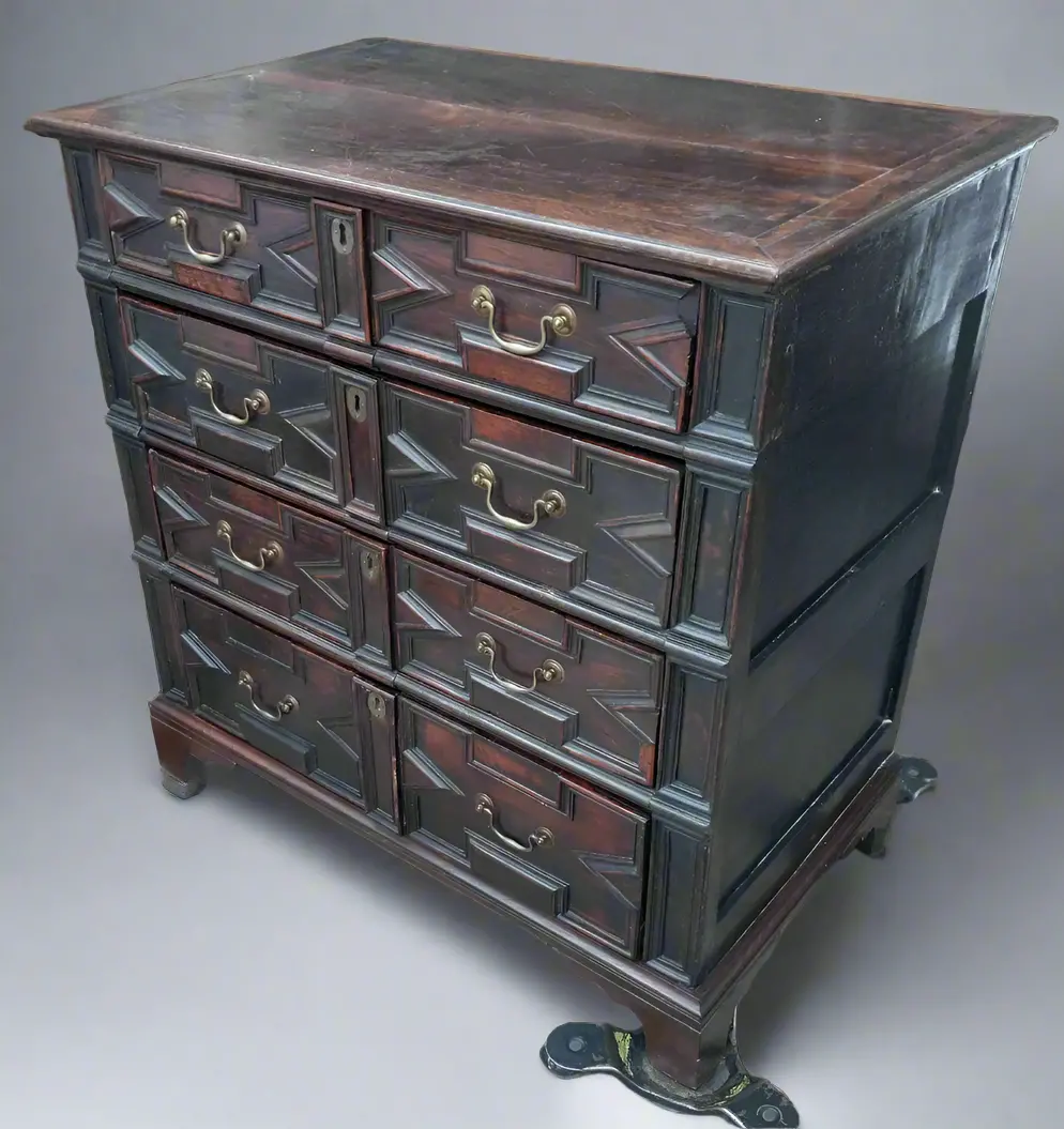 18Th Century Jacobean Dark Oak 4 Drawer Chest 1