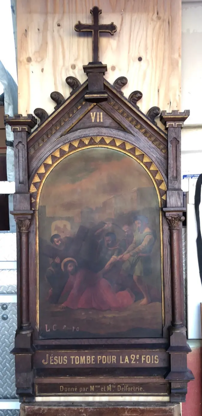 7Th Station Of The Cross-Oil On Metal In Wood Frame 1
