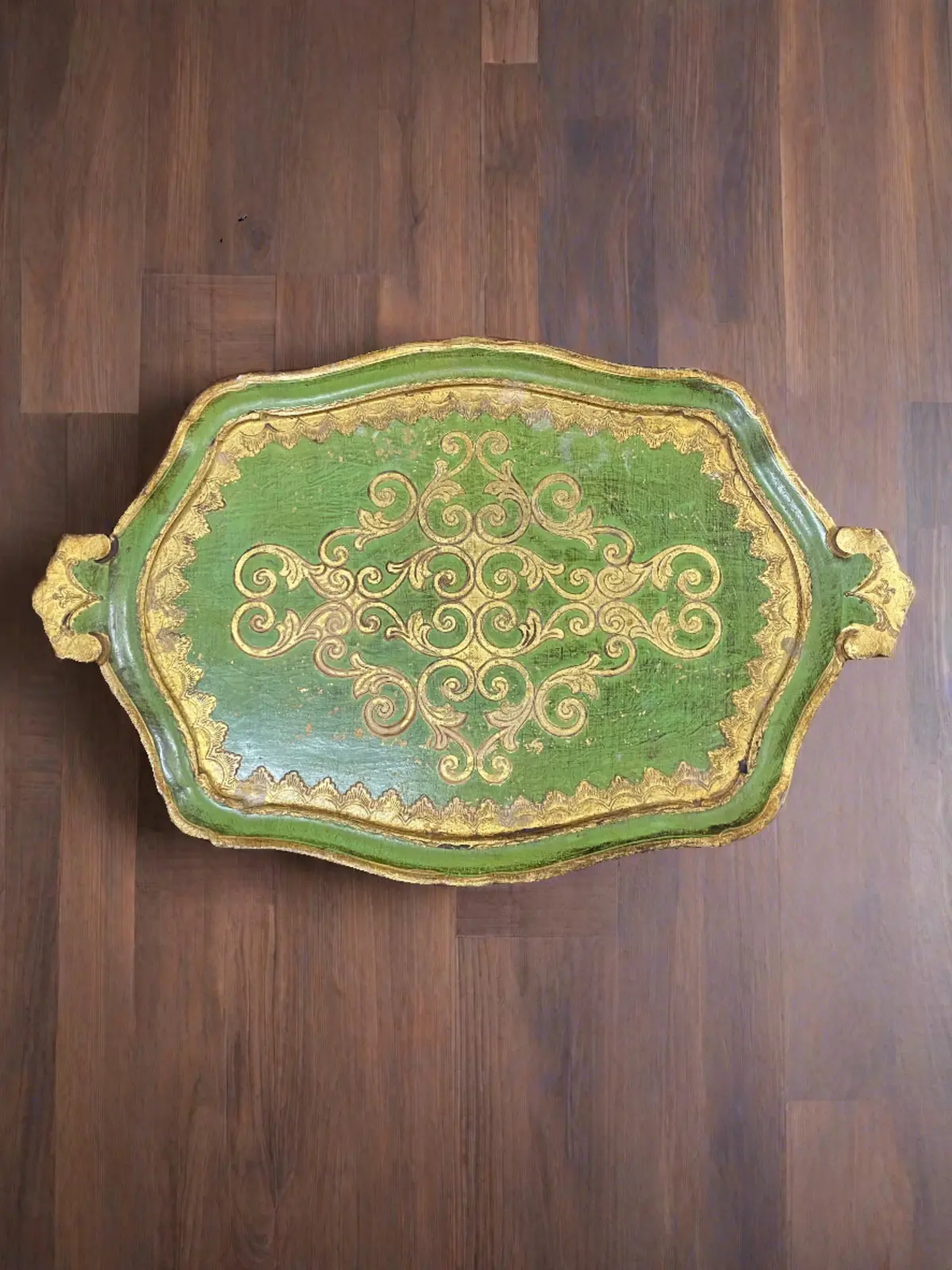 Green And Gold Florentine Tray 1