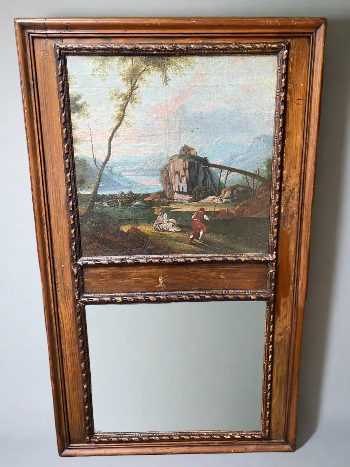 French Trumeau Mirror With Landscape Oil Painting 1