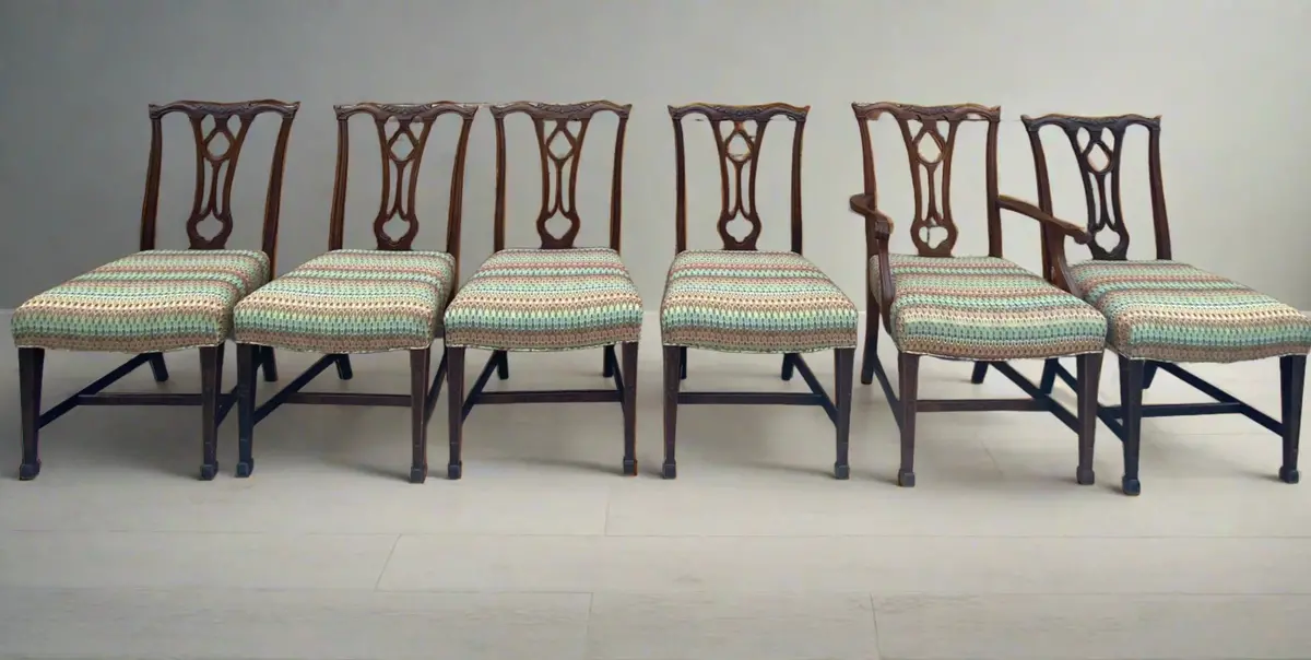 Set Of 6 Mahogany Chippendale Dining Chairs-1 With Arms 1