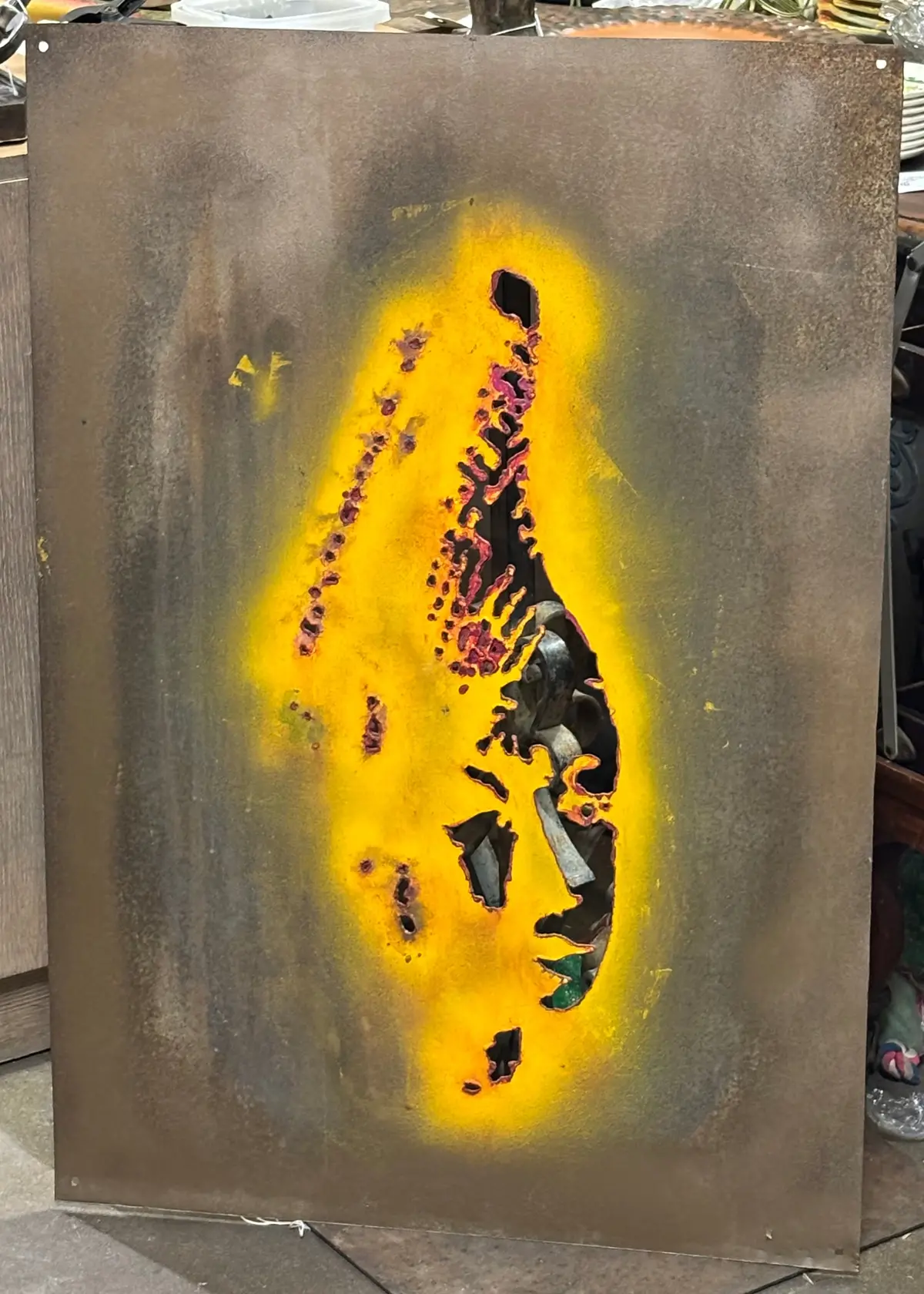 Abstract Lady Face In Metal Panel 1