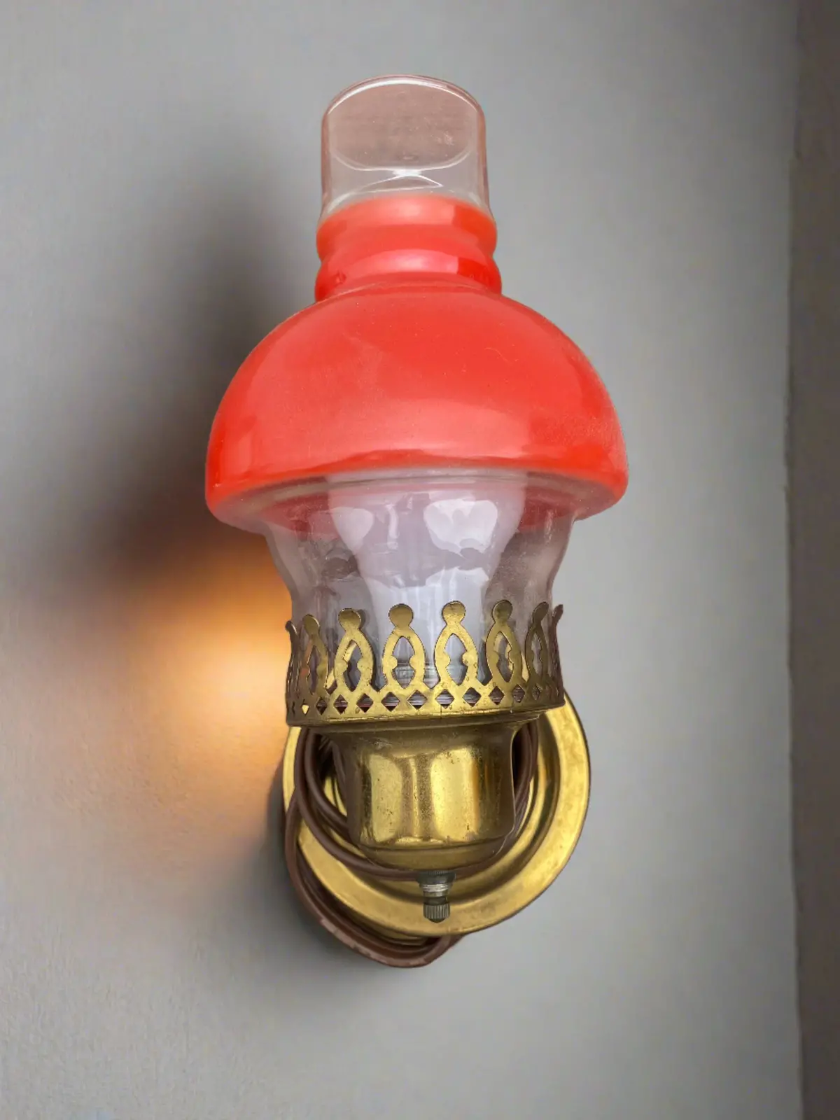 Brass Wall Sconce With Orange Glass Shade 1