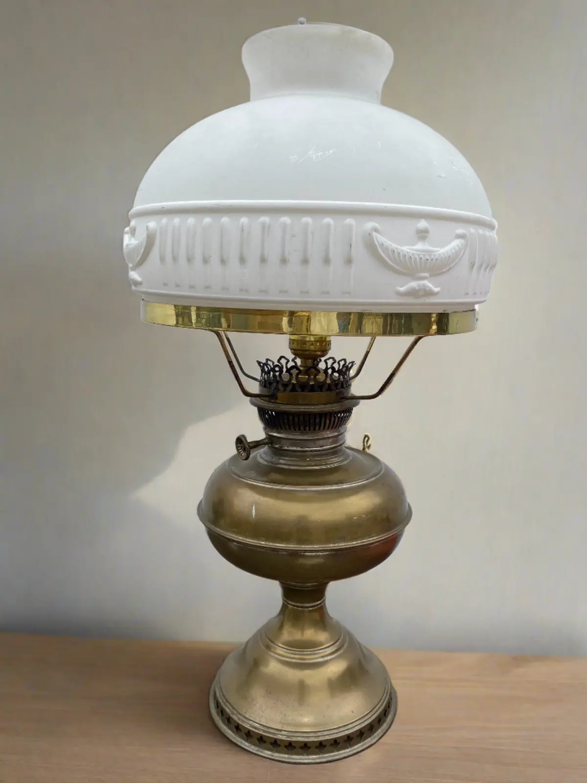 Electrified Brass Oil Lamp With Glass Shade 1