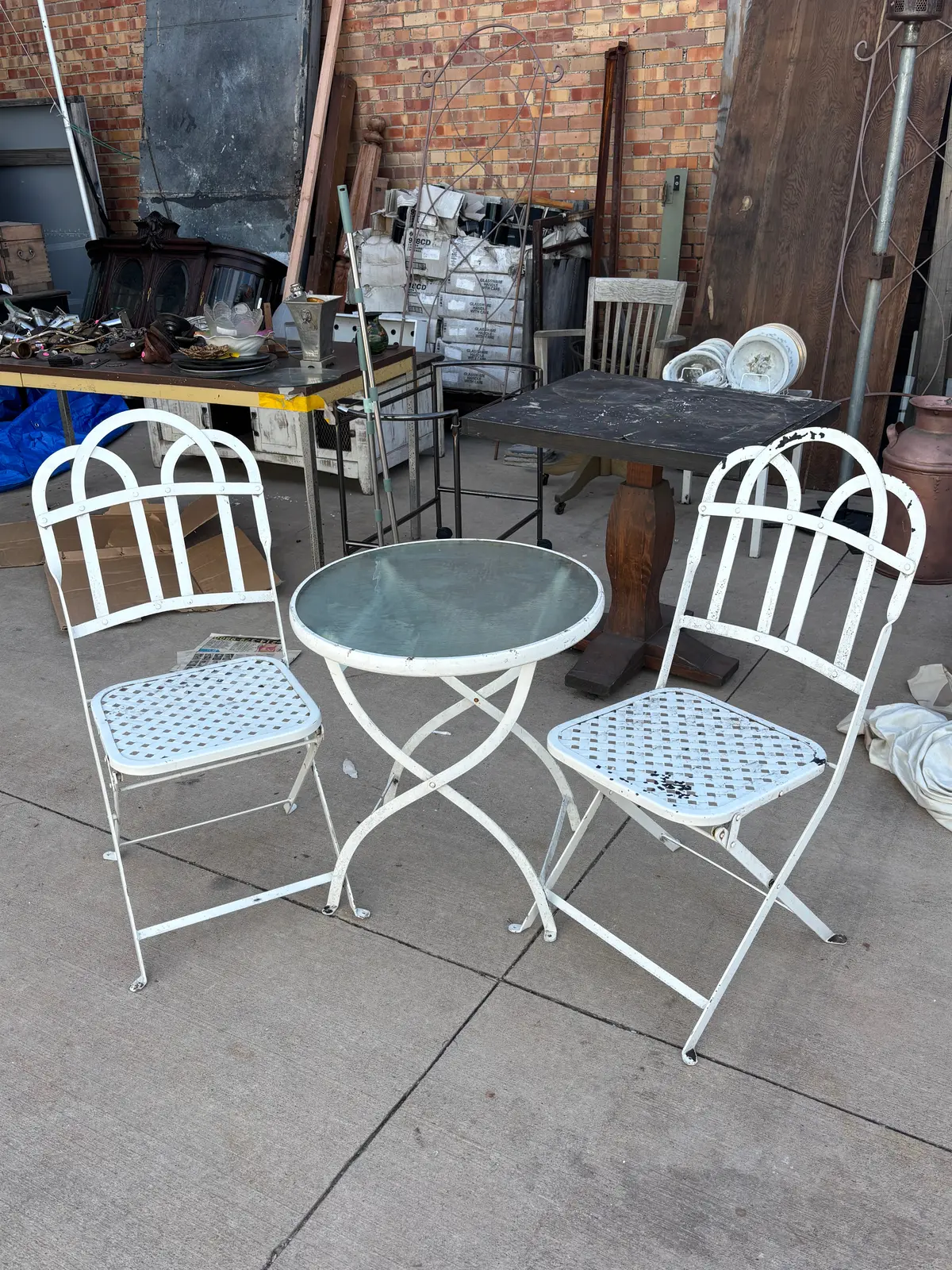 Pair Of Gothic White Patio Chairs With Bistro Table 1