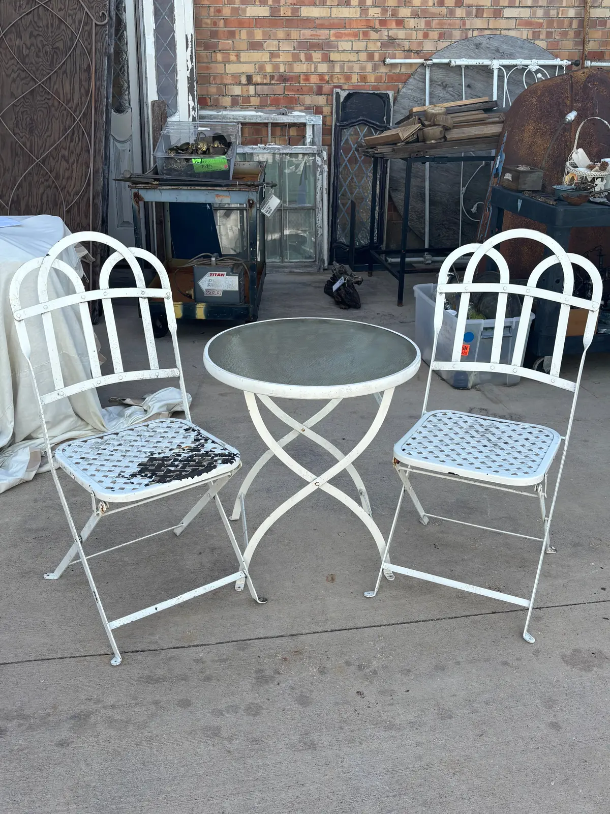 Pair Of Gothic White Patio Chairs With Bistro Table 1