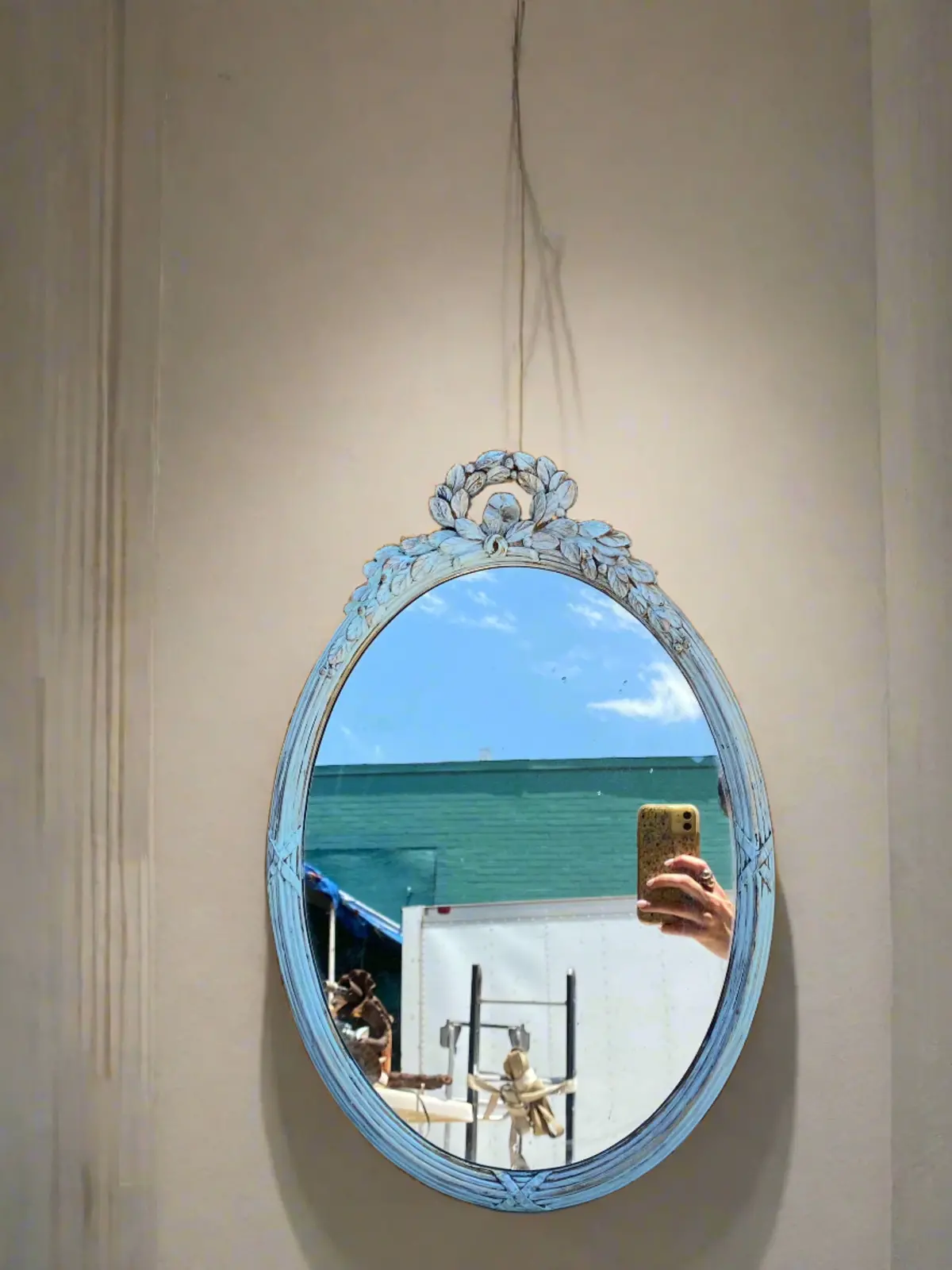 Small Oval Vintage French Plastic Mirror 1