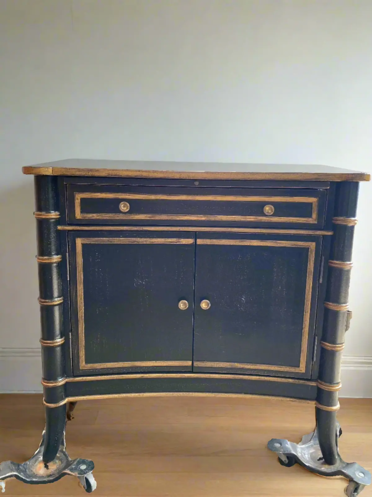 Black Lacquer Faux Bamboo Cabinet 1