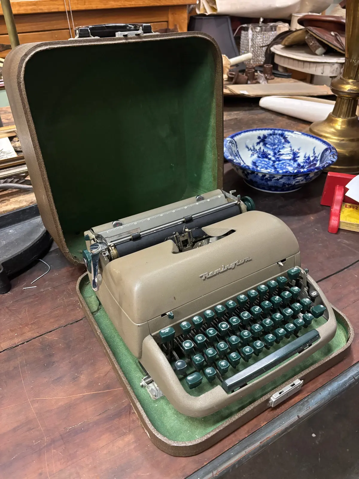 Green Remington Typewriter And Case 1
