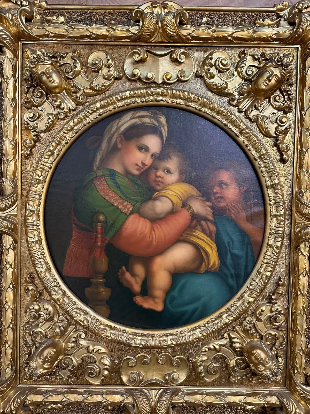 Beautifully Framed Vintage Oil Painting Of Madonna And Child, After Raphael-From Florence 1