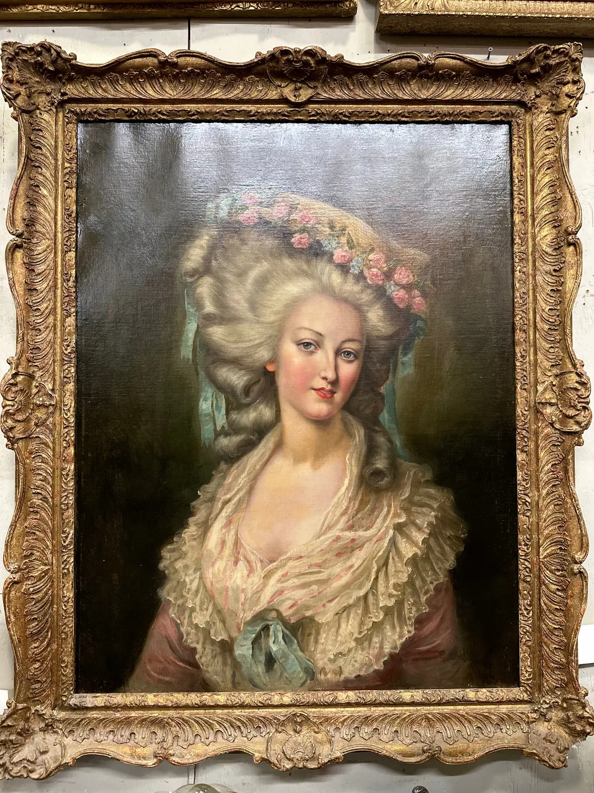 Pair Of Pampadoured Women Oil On Canvas Paintings 1