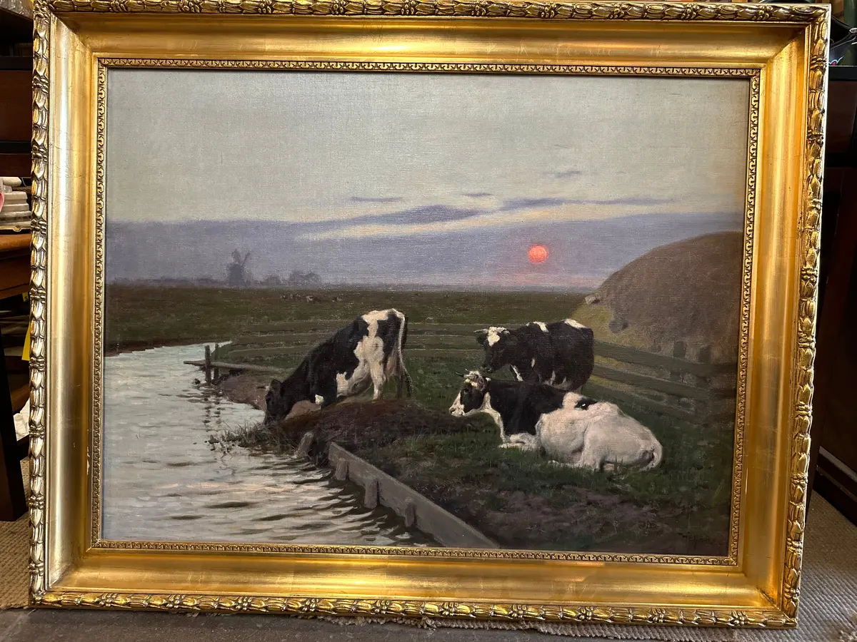 Drinking Cow Arthur Heyer Oil Painting On Canvas 1