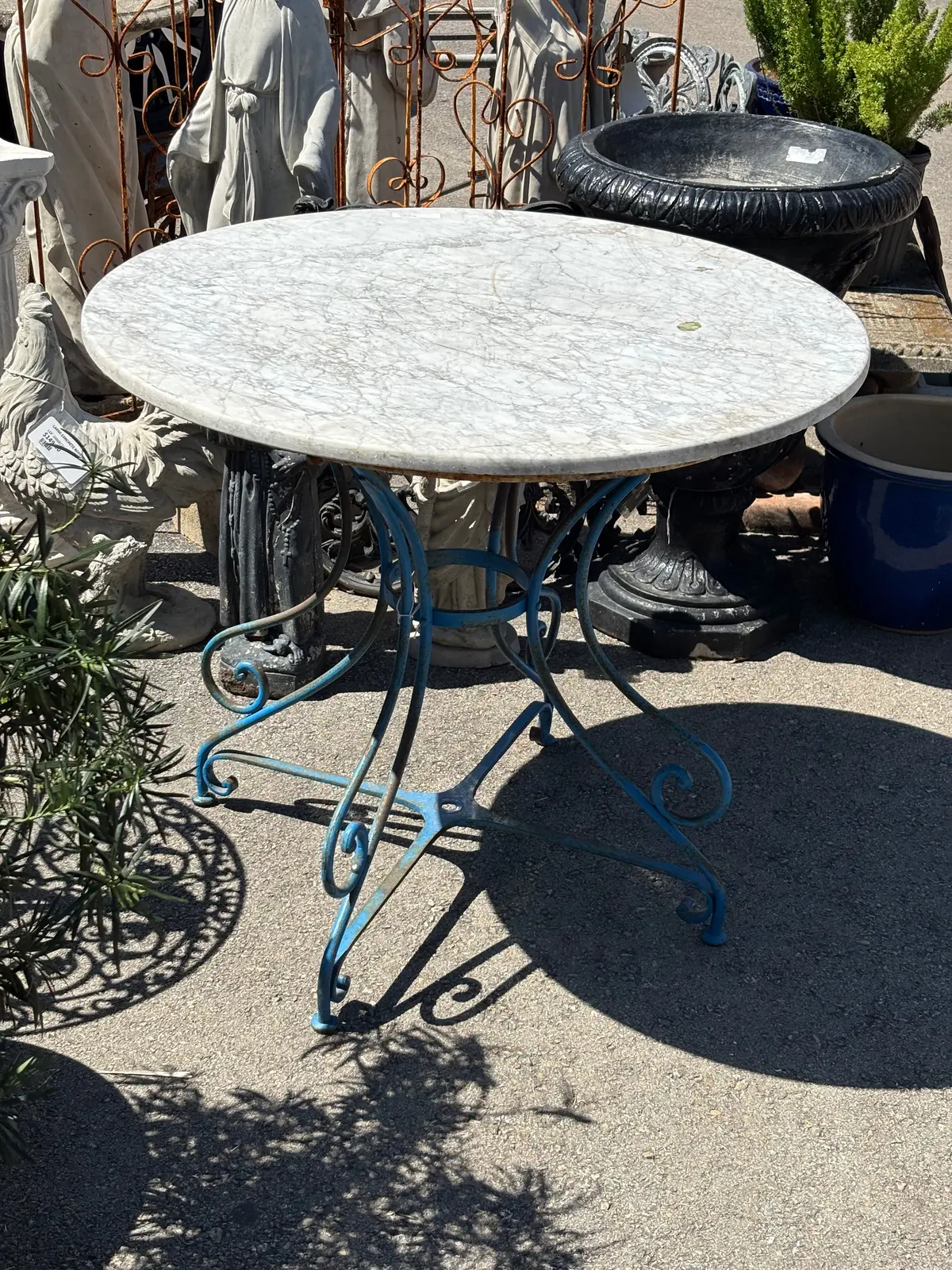 Blue Metal Patio Bistro Table Base With White Marble Top 1