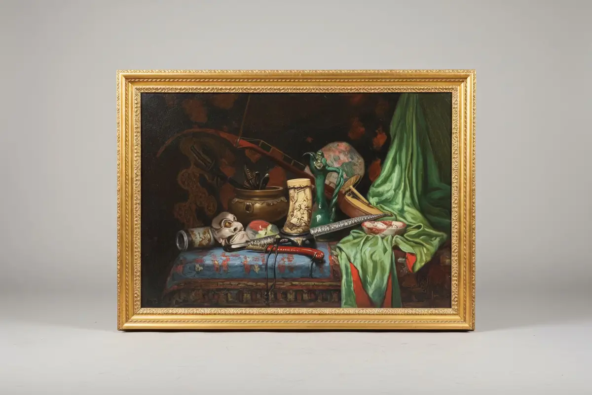 Gilt Framed Still Life Oil Painting On Canvas - By Jules Paul Ernest 1833 - 1905 1