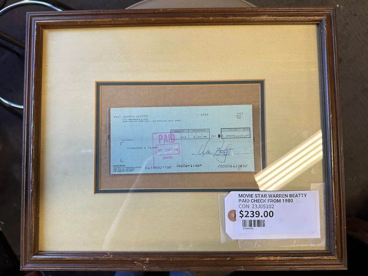 Framed Warren Beatty Paid Check From 1980 1