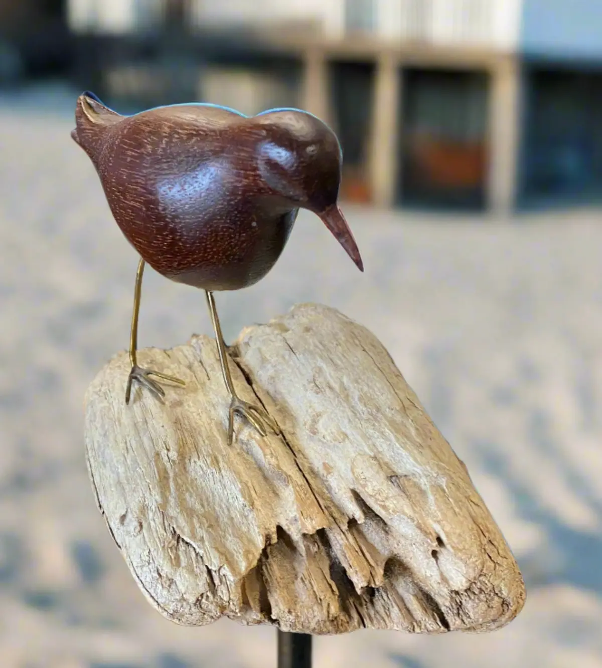 Carved Wood Seabird On Driftwood 1