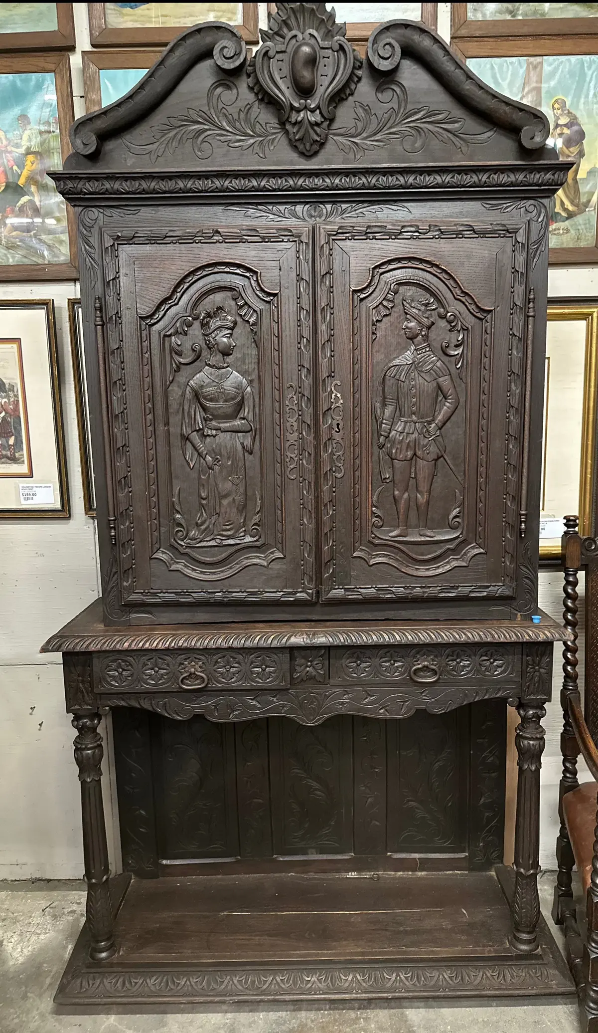 Nobility Carved Oak Cabinet On Stand 1