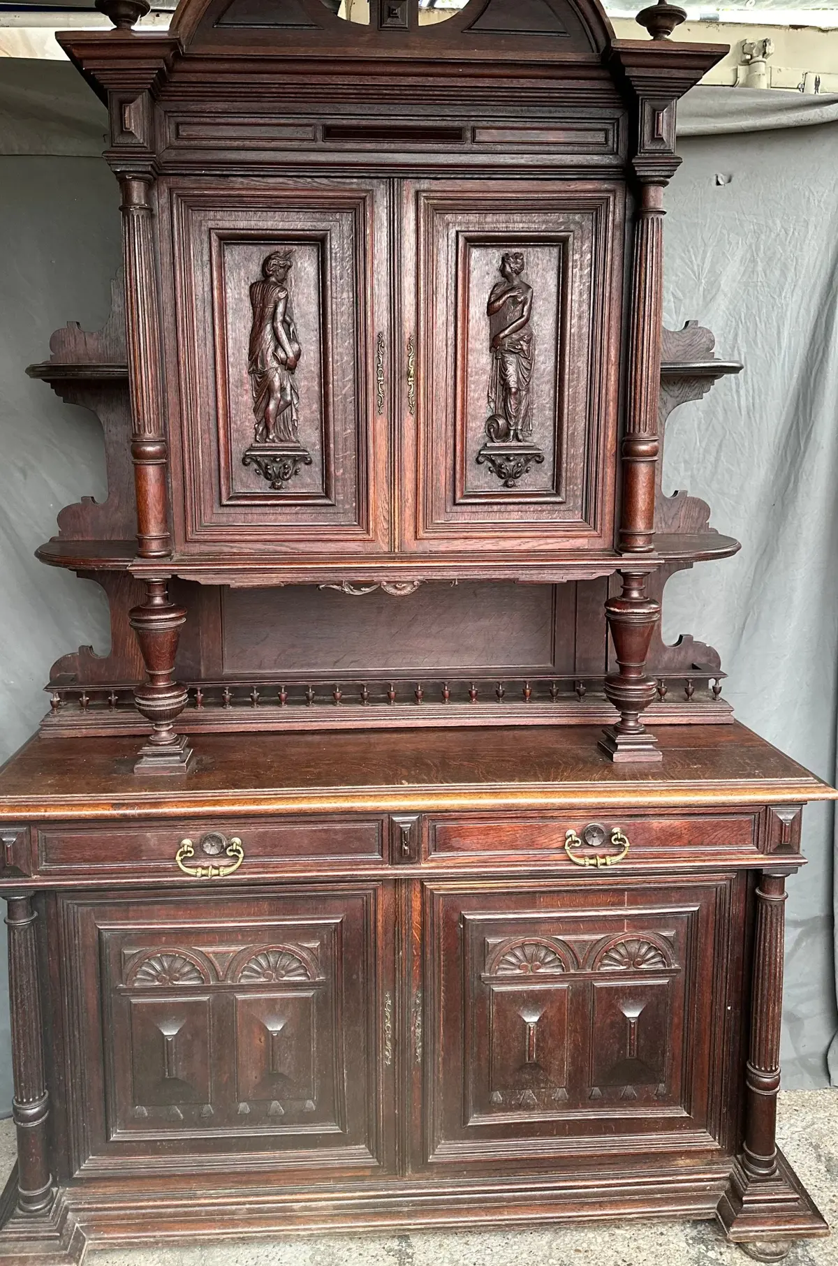 Henry Ii Style Classical Figure Carved Oak Buffet 1