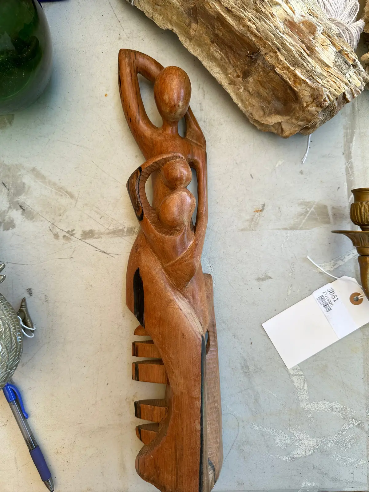 Modern Wood Mother And Child Statue 1
